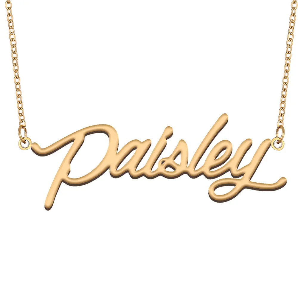 Paisley Name Necklace for Women Stainless Steel Jewelry Dainty Personalized Nameplate Pendant Femme Mother Friends Party Gift