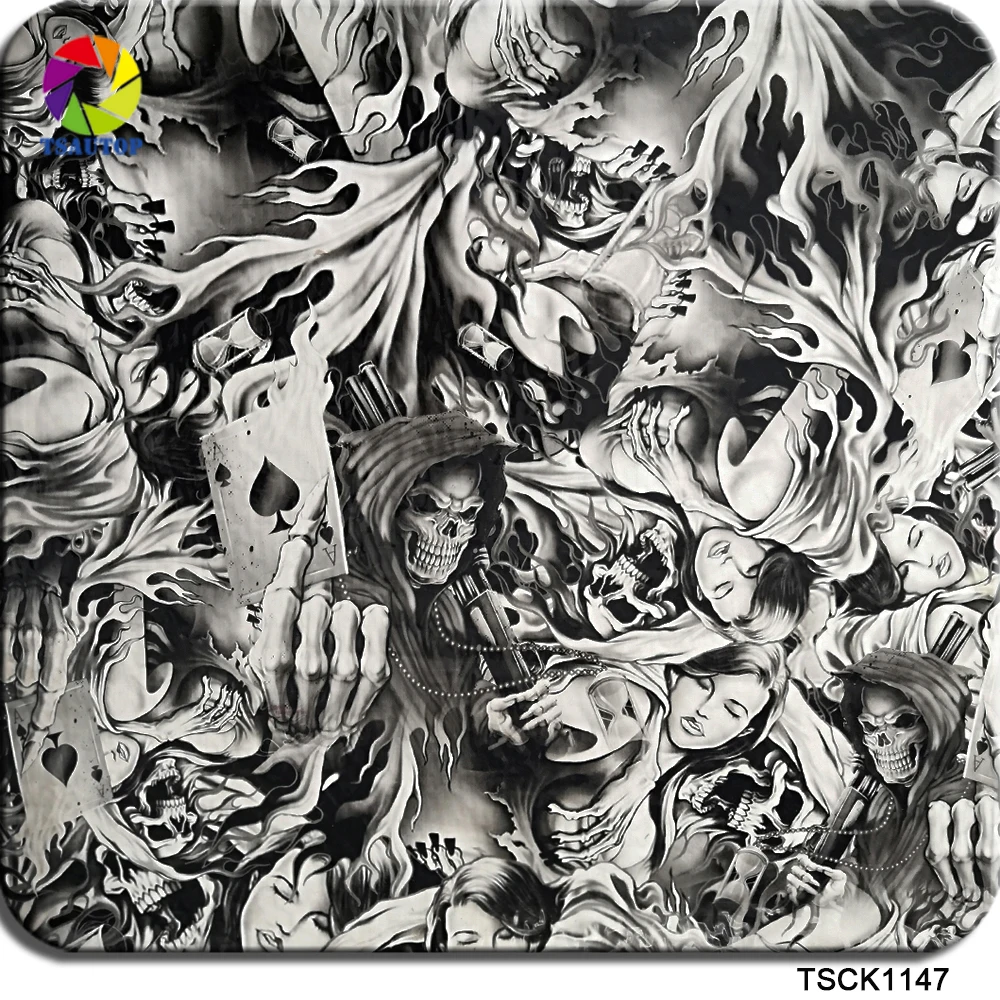 cnHGarts New Arrival Aqua Printing Film 1×10m Cartoon and Skull Pattern Hydrographic Film WTP1147