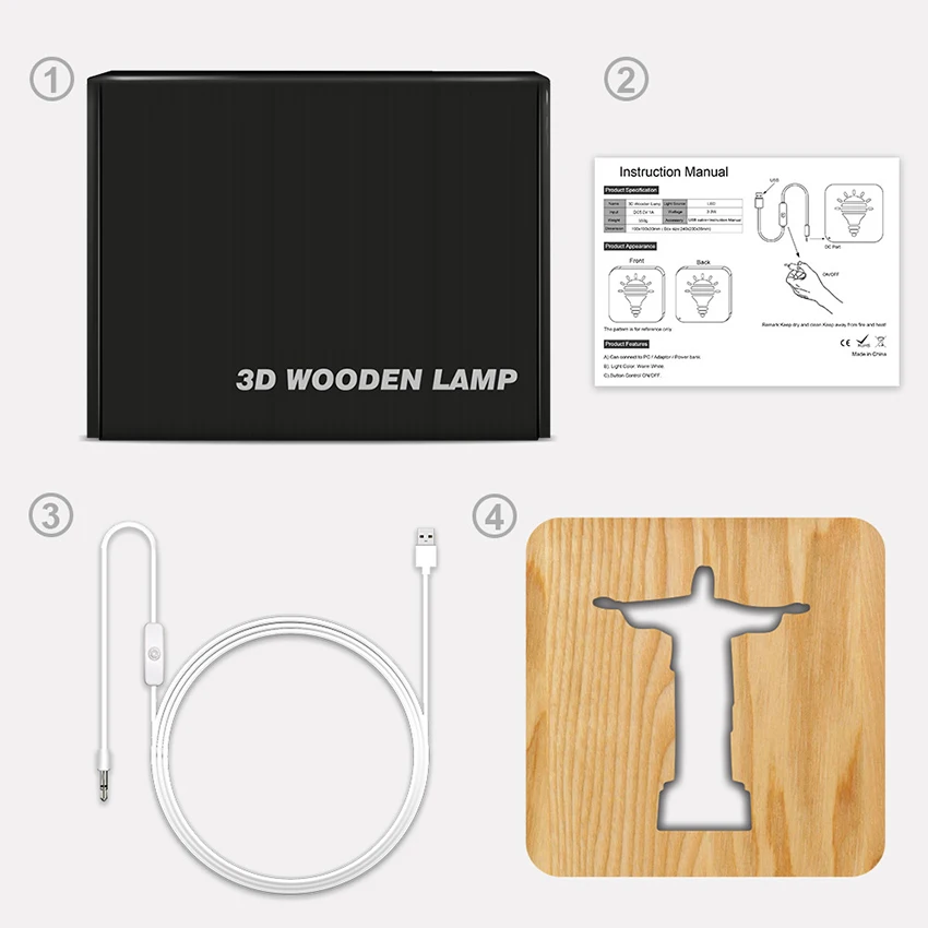 Jesus Priest Wooden 3D LED Night Light for Kids, Simple Decorative Lights, Carving Pattern, LED Night Light