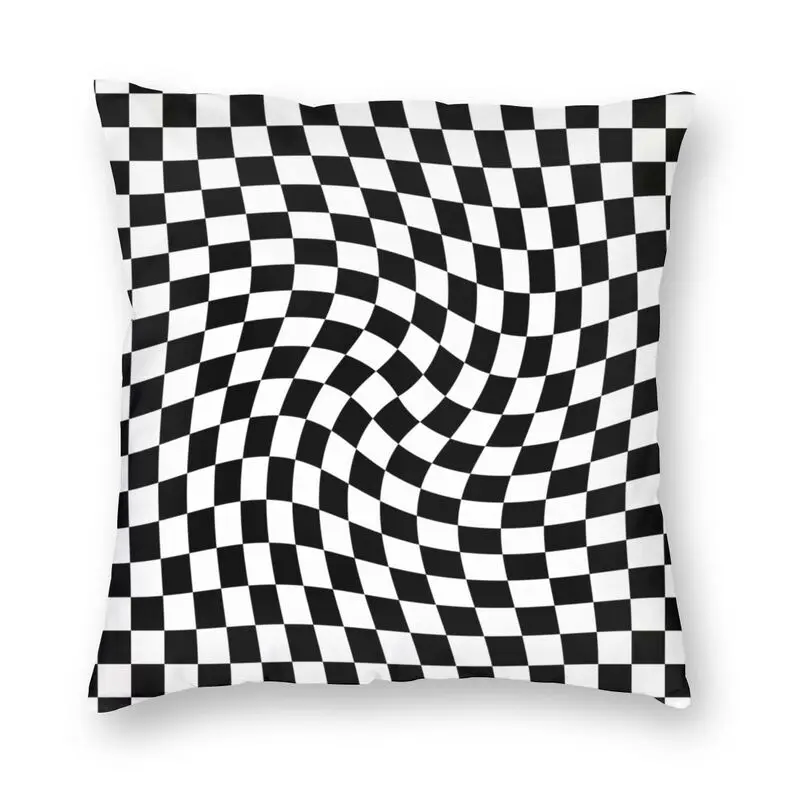 Black Twist Check Square Pillow Cover Decoration Abstract Plaid Tartan Cushion Cover Throw Pillow for Sofa Double-sided Printing