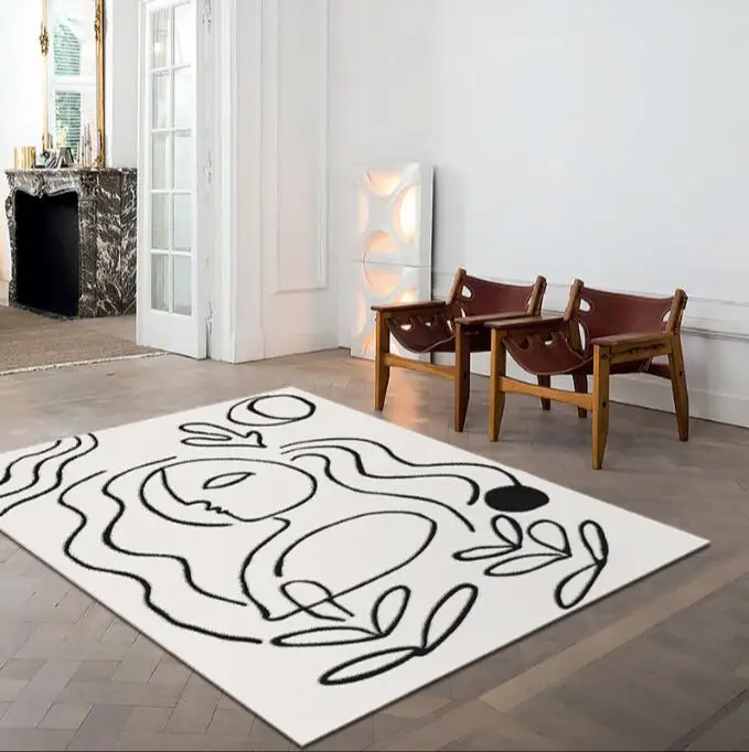 

Fashion Abstract Lines Pattern Carpet Art Bedroom Living Room Crystal Velvet Non-slip Decorative Washable Rug Sofa Mat