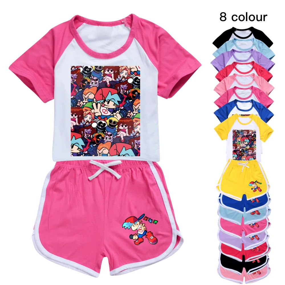 

Summer Girls Boys T-shirt Friday Night Funkin Cartoon Pullovers Leisure Fashion Children Kids Girls Sweatshirts+Pants Outfits