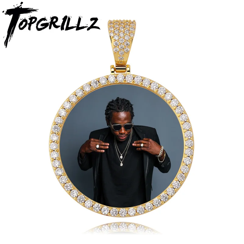 

TOPGRILLZ Custom Made Photo Round Medallions Cubic Zircon Pendant&Necklace With 4mm Tennis chain Hip Hop Jewelry For Men Women