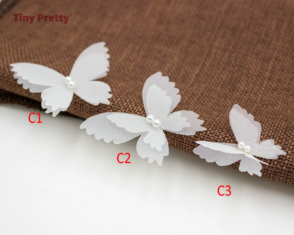 20PCS White  Butterfly Appliques 45mm Cutouts Organza Butterflies for Wedding Party Decoration, Bridal Hair Pins