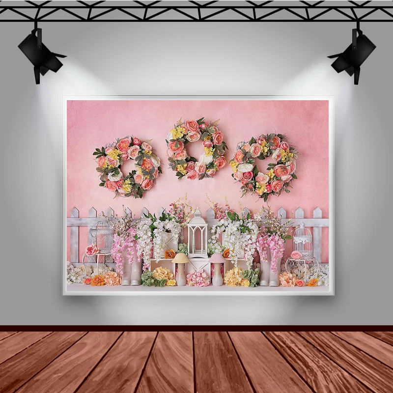 Mocsicka Baby Shower Theme Background Garland Pink Decoration Style Child Portrait Backdrop Photography Banner