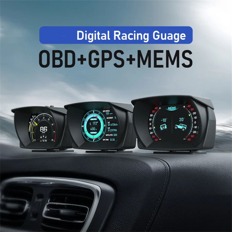 Car Smart Gauge for All Vehicle OBD2 Speed ​​Slope Meter Inclinometer Car Compass Clock 10 kind cool interfaces