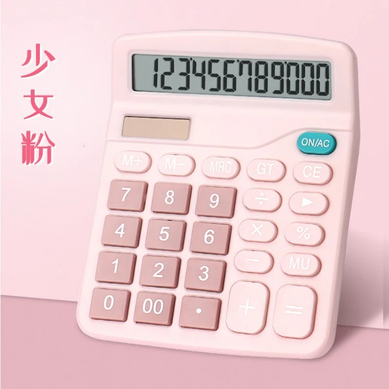Macaron Blue Pink 12 Digit Desk Solar Calculator Large Big Buttons Financial Business Accounting Tool for School Student Office