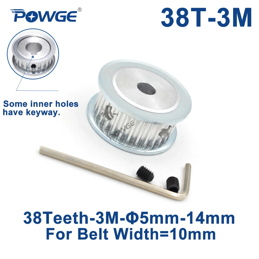 POWGE 38 Teeth HTD 3M Synchronous Timing Pulley Bore 5/6/6.35/7/8/10/12/14mm for Width 10mm HTD3M belt pulley 38Teeth 38T