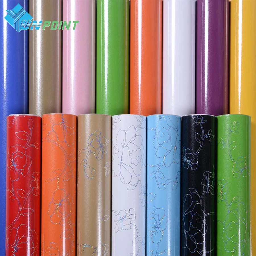PVC Glossy Waterproof Moistureproof Wall Sticker Kitchen Cabinet Stove Oilproof Film Self-Adhesive Sideboard Furniture Wallpaper