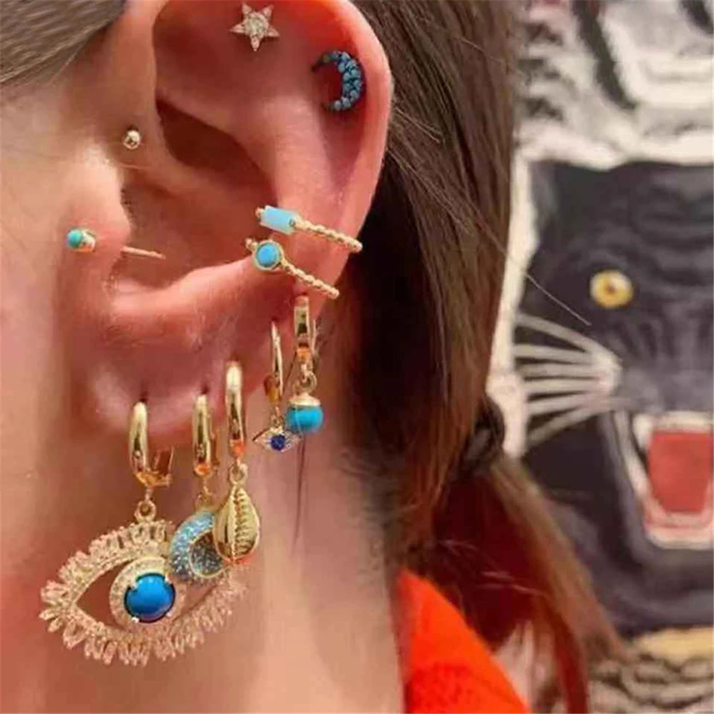 Boho Vintage Geometric Drop Earrings For Women 2020 Eyes Moon Shell Star Crystal Faux Pearls Pendant Earring Set Female Jewelry