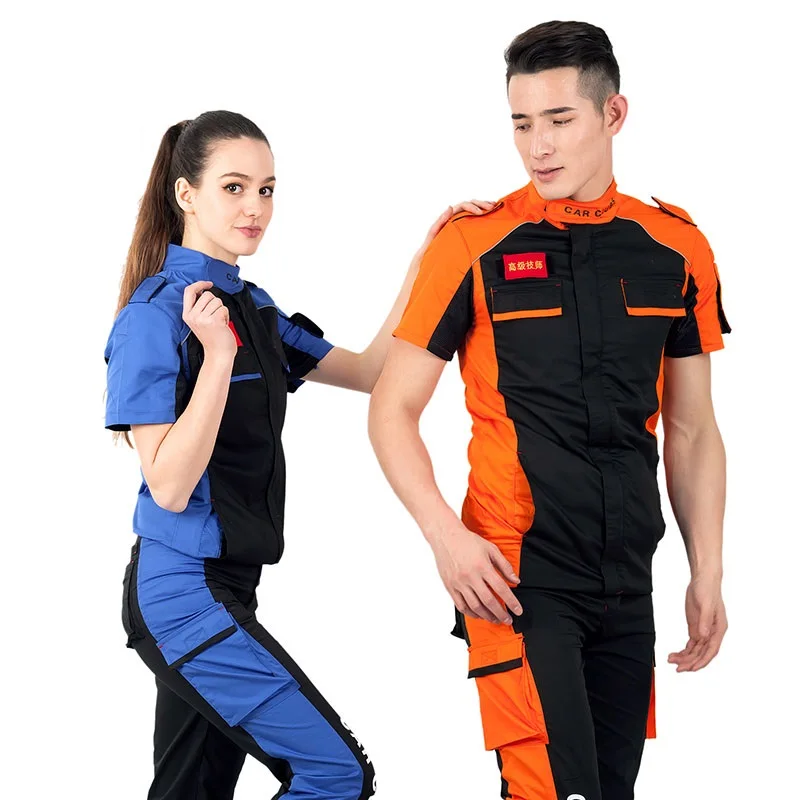 

Auto Repair Work Clothes Summer Short Sleeve Suit Auto Repair Clothing Tops Pants Auto Beauty Repair Car Wash Durable Breathable