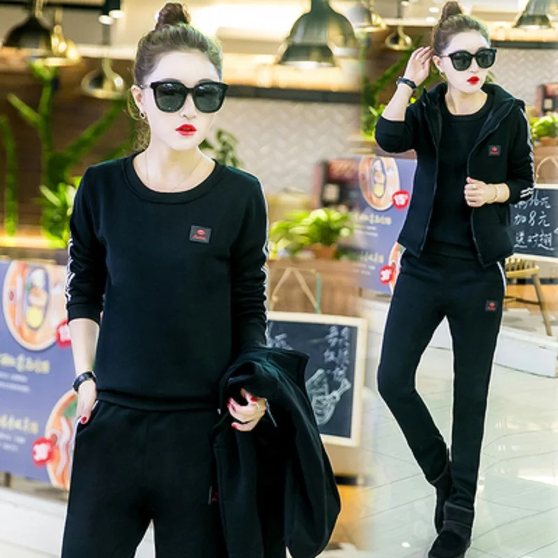 Autumn and winter new Fashion women suit women's tracksuits casual set with a hood fleece sweatshirt three pieces set