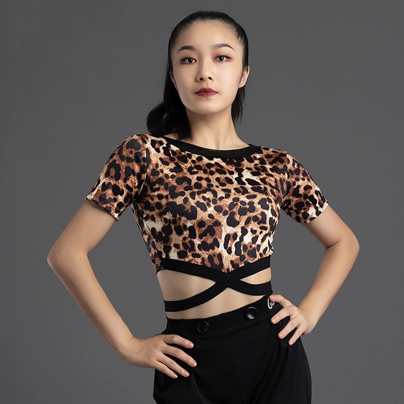 

Leopard Latin Dance Tops Women Stage Costume Summer Ballroom Practice Wear Samba Dancewear Salsa Clothing Tango Crop Tops JL3862