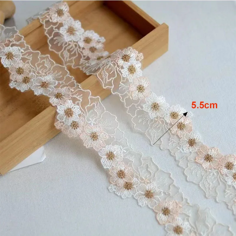5.5cm geniş lüks pamuk işlemeli yeşil mor çiçek dantel kumaş Dubai dikiş DIY Trim fırfır aplike şerit yaka dekor