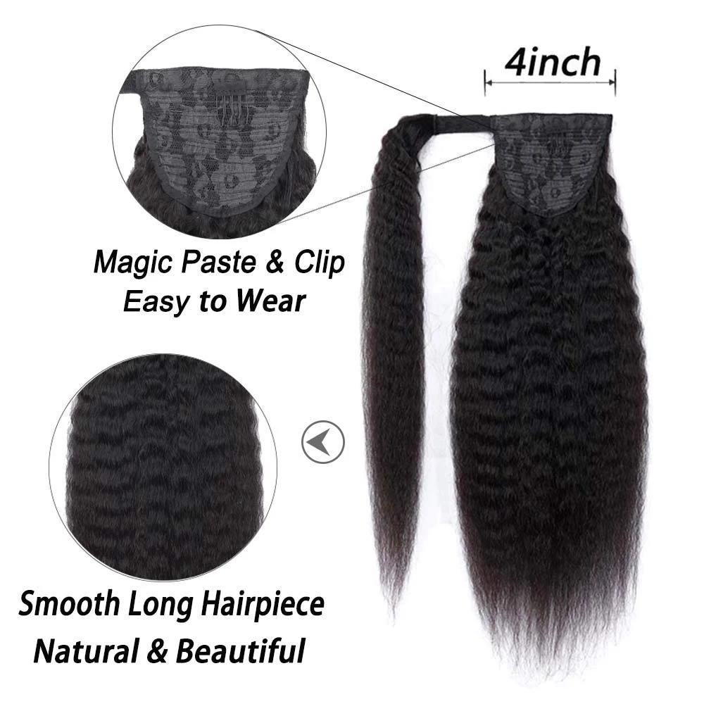 Alipretty Kinky Straight Wrap Around Ponytail Remy Brazilian Hairpieces Natural Ponytail Human Hair Extensions Clip In For Women