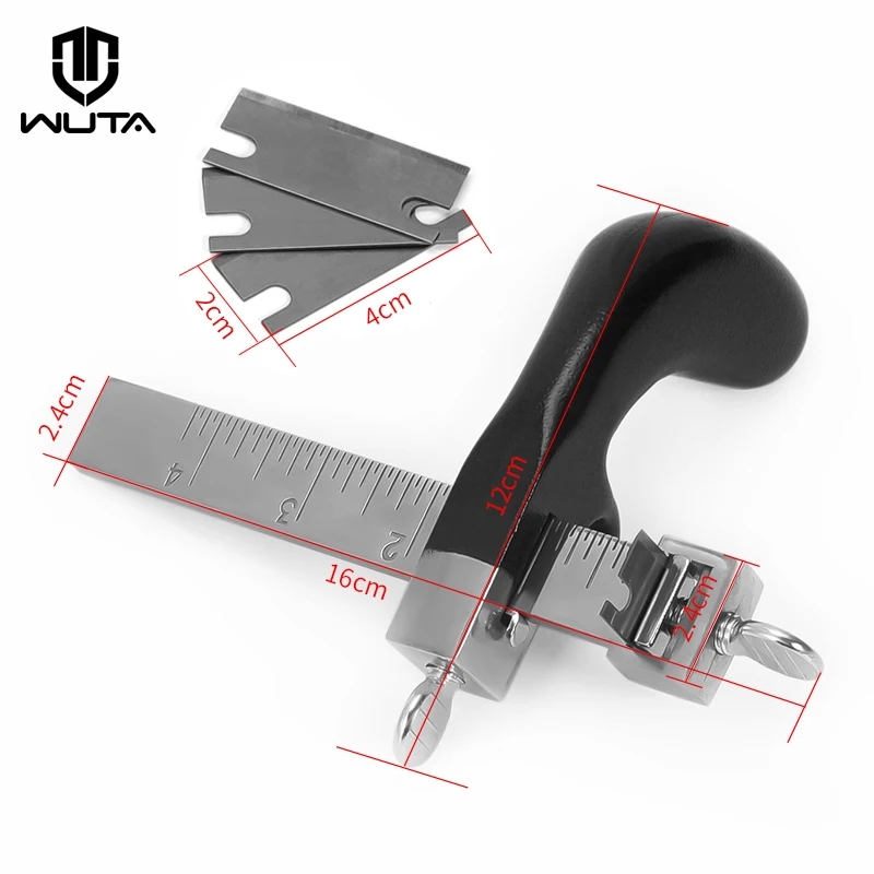 WUTA Professional Sharp Leather Strap String Belt Cutter Adjustable DIY Hand Cutting Tool with 2 Blades Craft Leather Tools