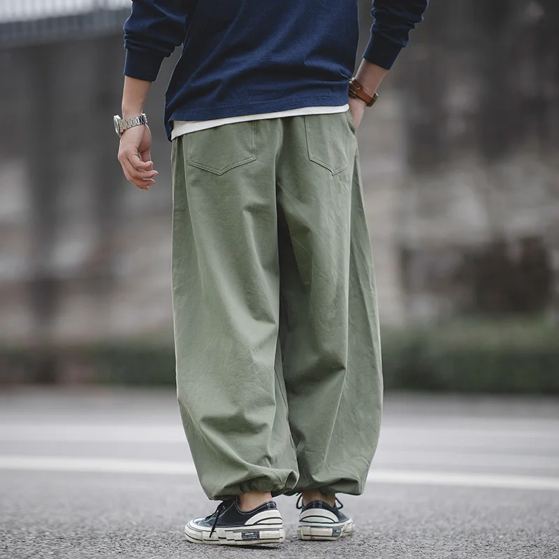 2020 New Casual Carpenter Pants Japanese Style Jogger Pants Oversize Loose Big Fat Pants With Drawstring Waist Green Khaki