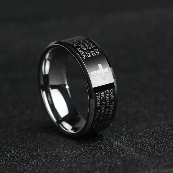 New Hot Sale Cross Scripture Titanium Steel Ring for Men and Women