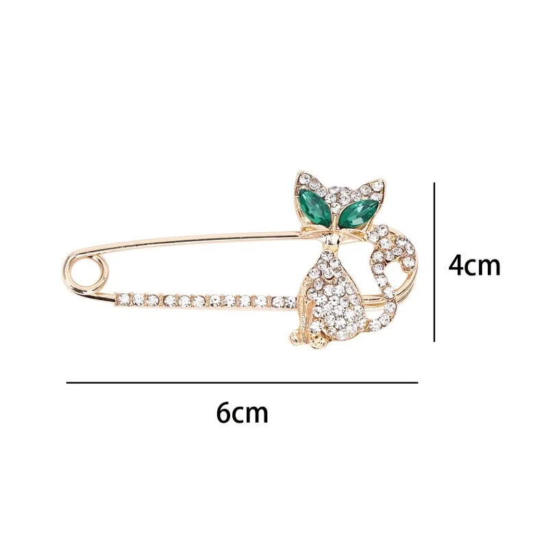 Fashion Brooches for Women Animal Cat Brooch Green Eye Crystal Cat Brooches Pin Jewelry Rhinestone Bride Wedding Gift Luxury