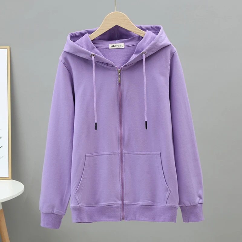 JMPRS 100% Cotton Women Hoodies Large Size Solid Zipper Casual Hooded Oversized Sweatshirt High Quality Autumn Long Sleeve Tops