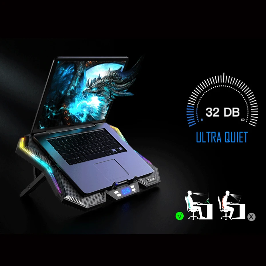 Zezzio ZLP-B6 RGB Laptop Cooler Base 12 Mode 6PCS Ultra Quiet Strong Fans 12-17Inch Notebook Cooling Pad Notebook Stand