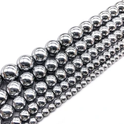 Natural Silver Plated Hematite Stone Beads Round Loose Beads For Jewelry Making DIY Bracelet Accessories 2/3/4/6/8/10/12mm 15''