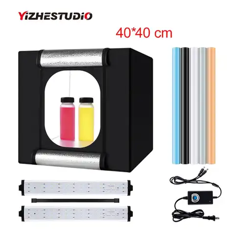 Yizhestudio 40*40 cm 접는 photobox 2 패널 led 빛 사진 촬영 텐트 led 스튜디오 사진 상자 배경 액세서리