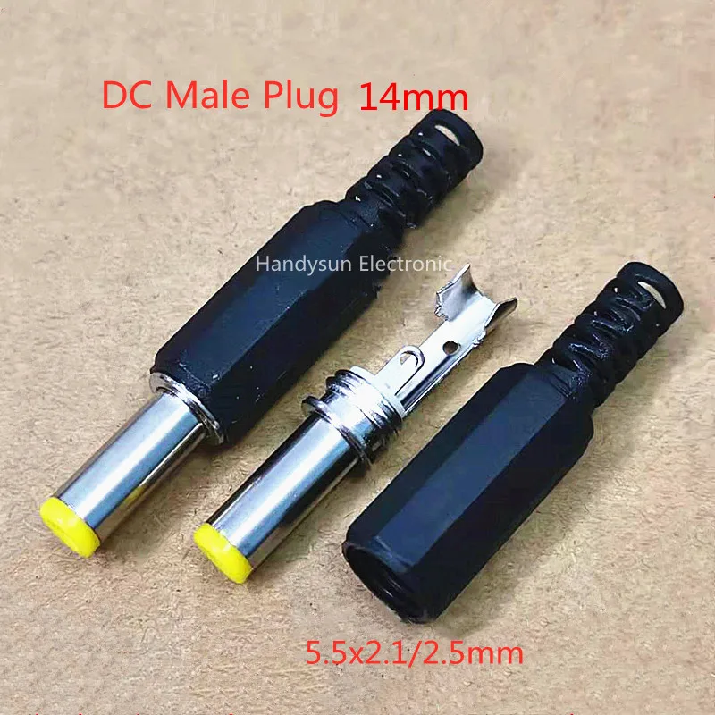 DC Power Male Plug Connector 5.5x2.1/2.5mm Welded Plug 14mm Extended Yellow Head Power Socket 12V DC Connector With Tuning Fork