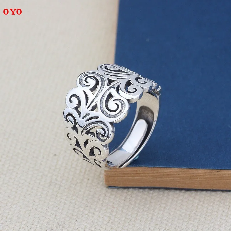 

100%s925 pure silver ring opening female fashion xiangyun smooth mouth ring restoring ancient ways