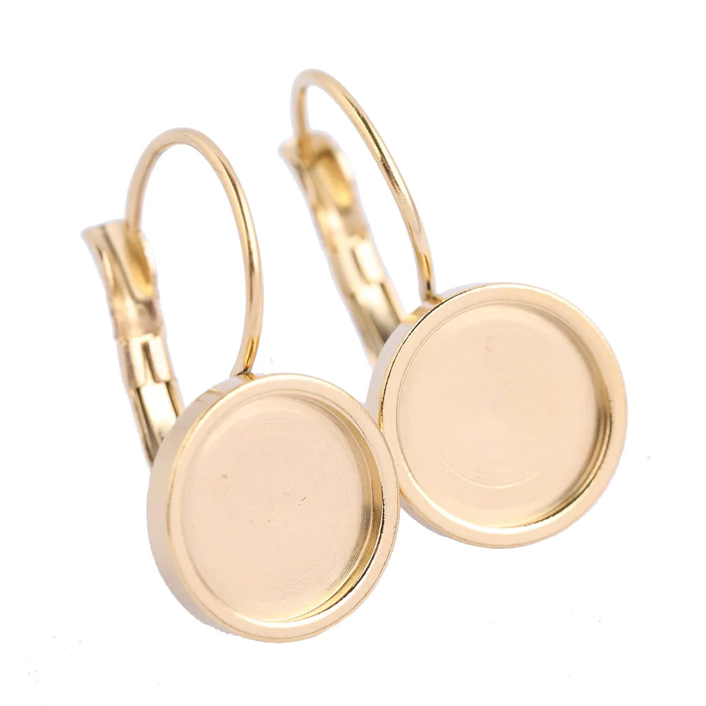 20pcs Stainless Steel Gold Plated Lever Back 10mm Cabochon Earring Base Setting Blanks Diy Accessories For Earrings Supplies