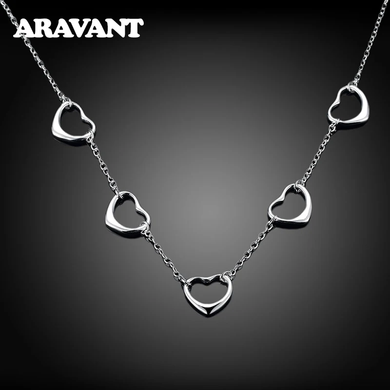 

925 Silver Heart Necklace Chain For Women Fashion Jewelry Accessories Gift