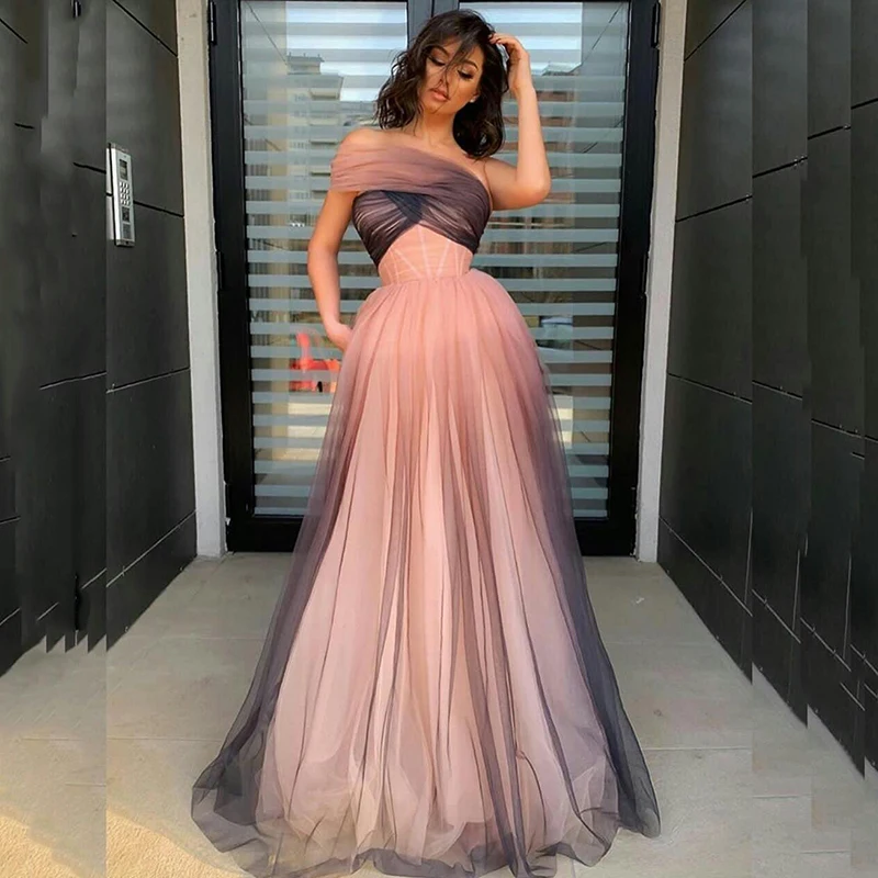 Eightree 2020 One-schouder Avondjurken Tulle Mouwloze Goedkope Prom Jurk Lange Custom Made Roze Formele Party Gown Hot verkoop