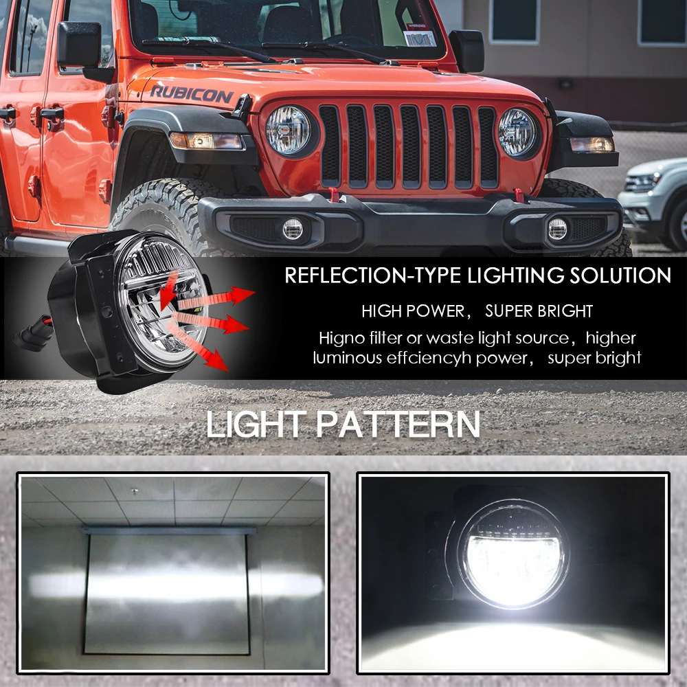 For Jeep-Wrangler JL 2018 2019 4 inch LED Fog Lamp Pulg in Play LED Fog Lights  With Mounting Bracket