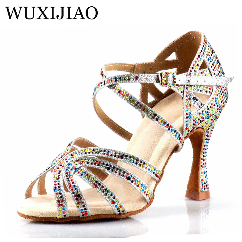 Ladies Latin Dance Shoes Five-color Rhinestone Soft Sole Salsa Shoes Ladies Prom Sandals Ladies Wedding High Heels 7.5CM