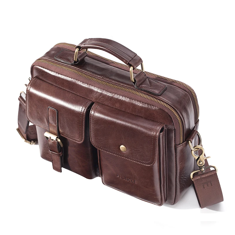 Bolsa de ombro de couro genuíno para homens, Bolsa crossbody mensageiro de couro real, Bolsa de viagem de negócios