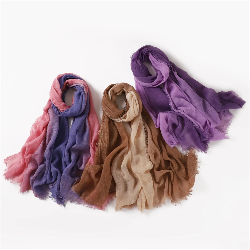 Hot Sale New Polyester Crinkled Two-tone Color Bubble Cotton Scarf Headband Beach Hijab Summer Muslim Wraps Shawls Wholesale