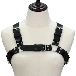 Decopunk Women Men Sexy Punk Chest Harness Adjustable Caged Metal Body Chain PU Leather Choker Statement Necklace Party Clubwear