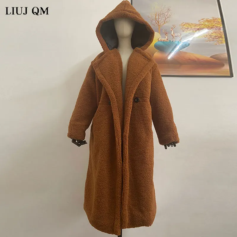 Long Teddy Bear Coat Women Winter Parkas Warm Oversized Jacket Hooded Chunky Outerwear Overcoat Female Faux Lambswool Fur Coats