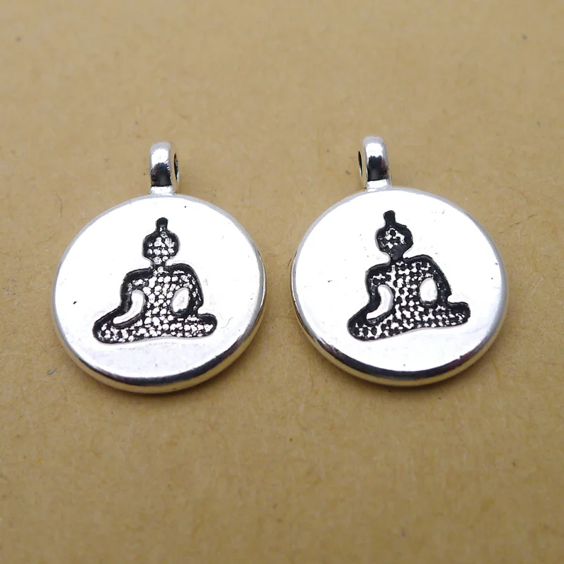 10 sztuk/partia kolor srebrny Chakra urok OM budda lotos wisiorki Fit Diy tworzenia biżuterii ustalenia bransoletka jogi akcesoria15 * 15mm — zdjęcie 5