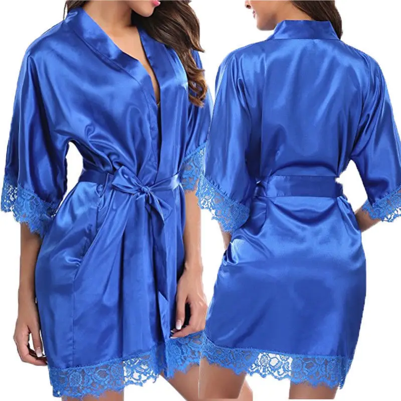 Satin Silk Kimono Robes Women Plus Size Bride Sleepwear Summer Sexy Lace Bridesmaid Pajamas Bathrobe Nightgown Wedding Spa Dress