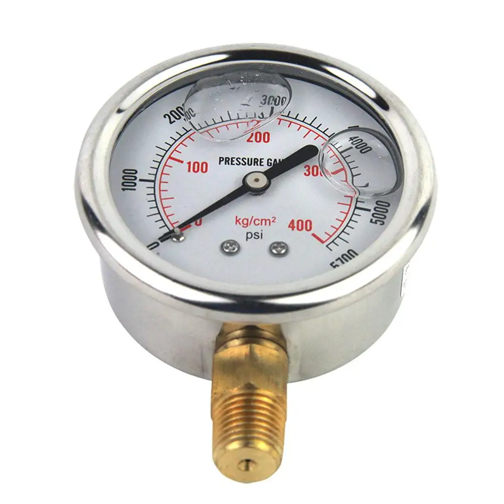 1/4 NPT Male Automotive Oil Pressure Gauge Instrument US Standard Thread Hydraulic Mater Tool 0-5000 PSI Liquid Filled Tools