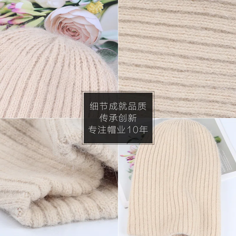 VISROVER 8 colorways rabbit fur Stripe woman winter hat solid color autumn beanies best matched Warm soft bonnet skullies Gift