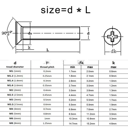 Imagen 2 del producto 10/50 M2 M2.5 M3 M3.5 M4 M5 M6 M8 A2-70 304 Acero inoxidable GB819 Cruz Phillips tornillo de cabeza avellanada plana longitud del perno 3-100mm