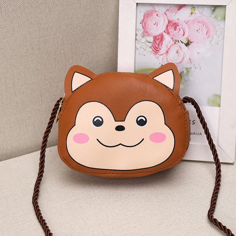 Cute Cartoon Monkey Girl Small Children\'s Shoulder Bag Fashion PU Leather Princess Mini Messenger Bag Coin Purse Wallet Handbags