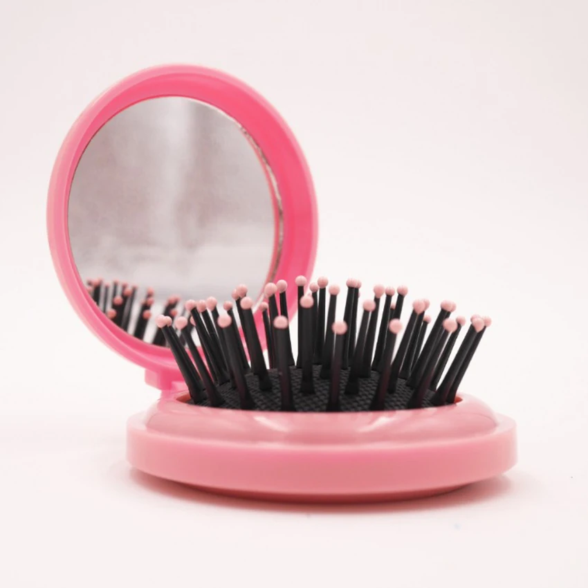 Peine plegable portátil de viaje, peine de masaje creativo con espejo, cepillo de pelo, maquillaje profesional, 1 unidad