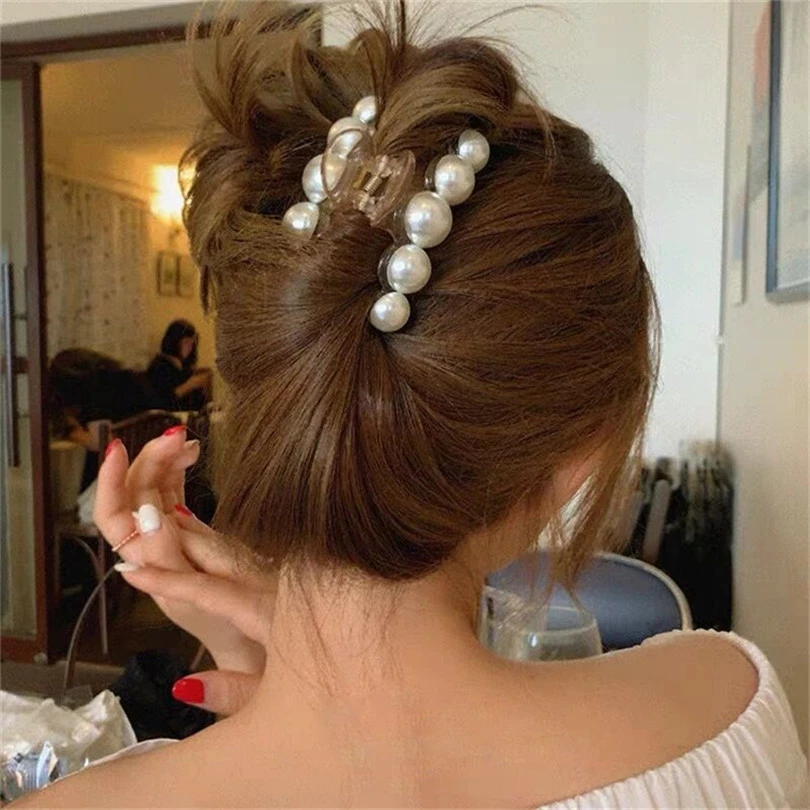 Neue große Perlen Acryl Haar Klaue Clips Krabben Haarnadeln große Make-up Haar Styling Haarspangen für Frauen Haar Zubehör Bogen Hairgrip – Detail 4