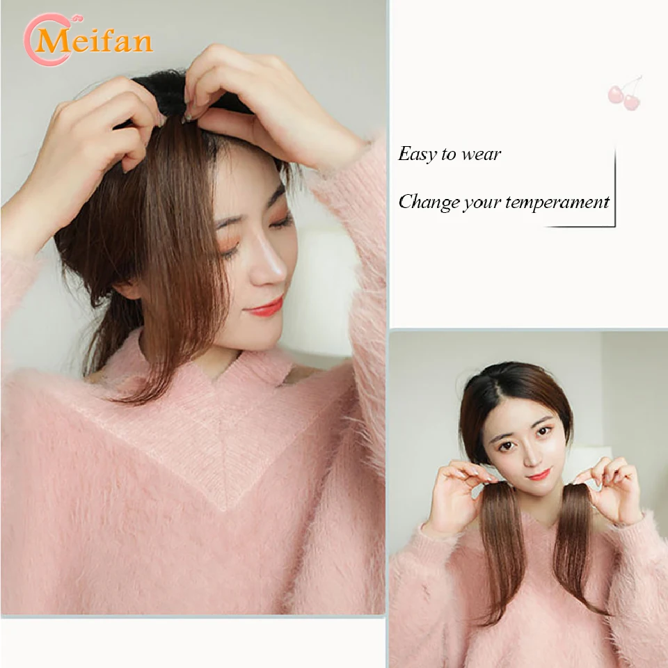 MEIFAN Synthetic Invisible Natural False Middle-part Bangs Hair Extensions Clip in the Front Side Bangs Fake Fringe Hairpiece