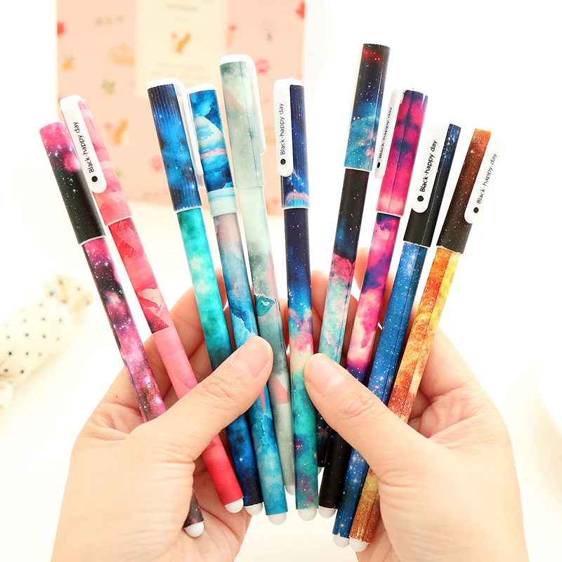 

6pcs Black Color Ink Pens Set 0.38mm Ballpoint Starry Star Flower Pens Stationery Office School Supplies F824