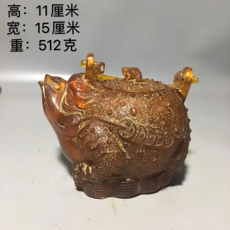 

China Beeswax carving frog Coin wealth good luck statue teapot crafts bead kettle tea water pot home desktop decoration