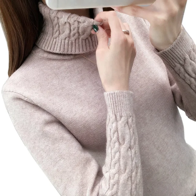 Sweter damski swetry z golfem swetry jesienne zimowe nowe 2025 długie rękawy gruby ciepły sweter damski Khaki